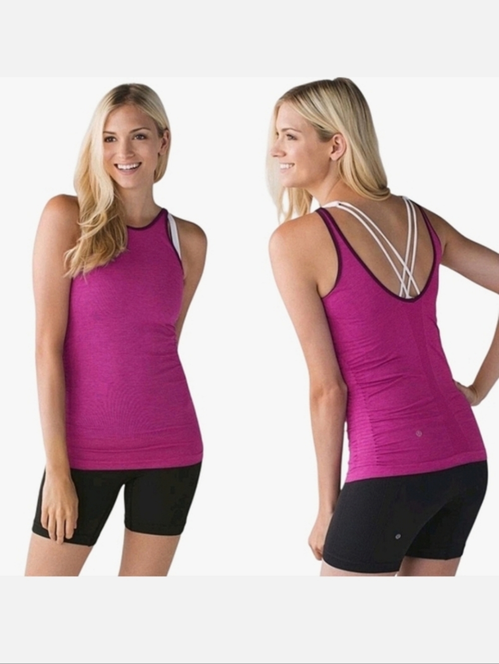 Lululemon In The Flow Tank Heathered Regal Plum Purple Ruched Sides Scoop Back S
